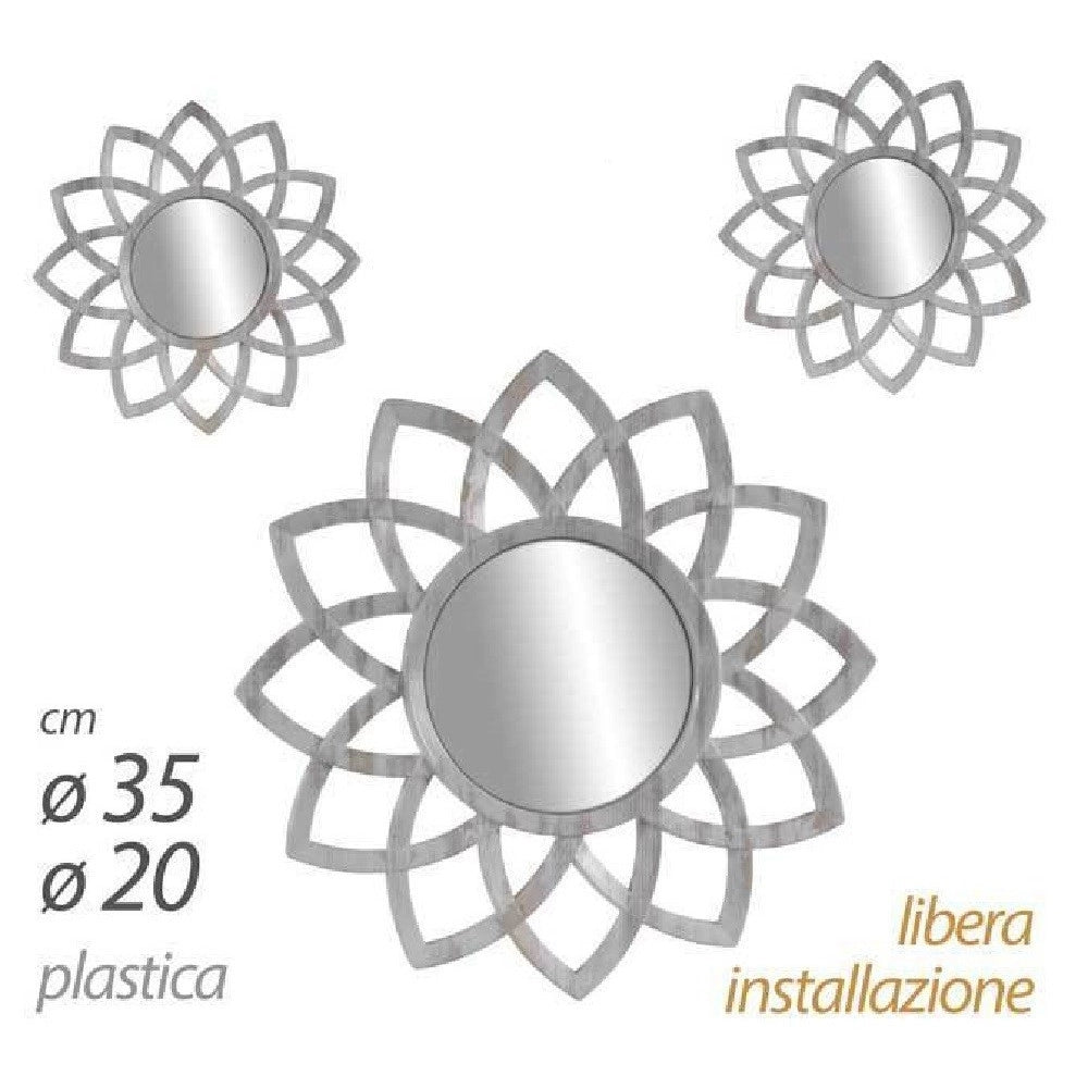 Trade Shop - Set 3 Specchi Parete Decorativi Anticati Libera Installazione Gira 20-35cm 836909 -