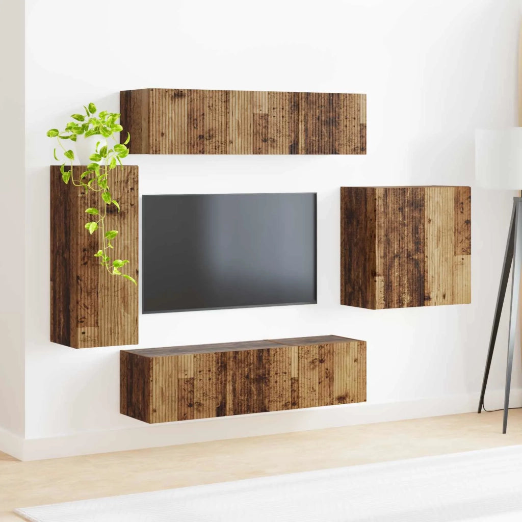 Set di Mobiletto da TV a Parete 6 pcs Legno vecchio