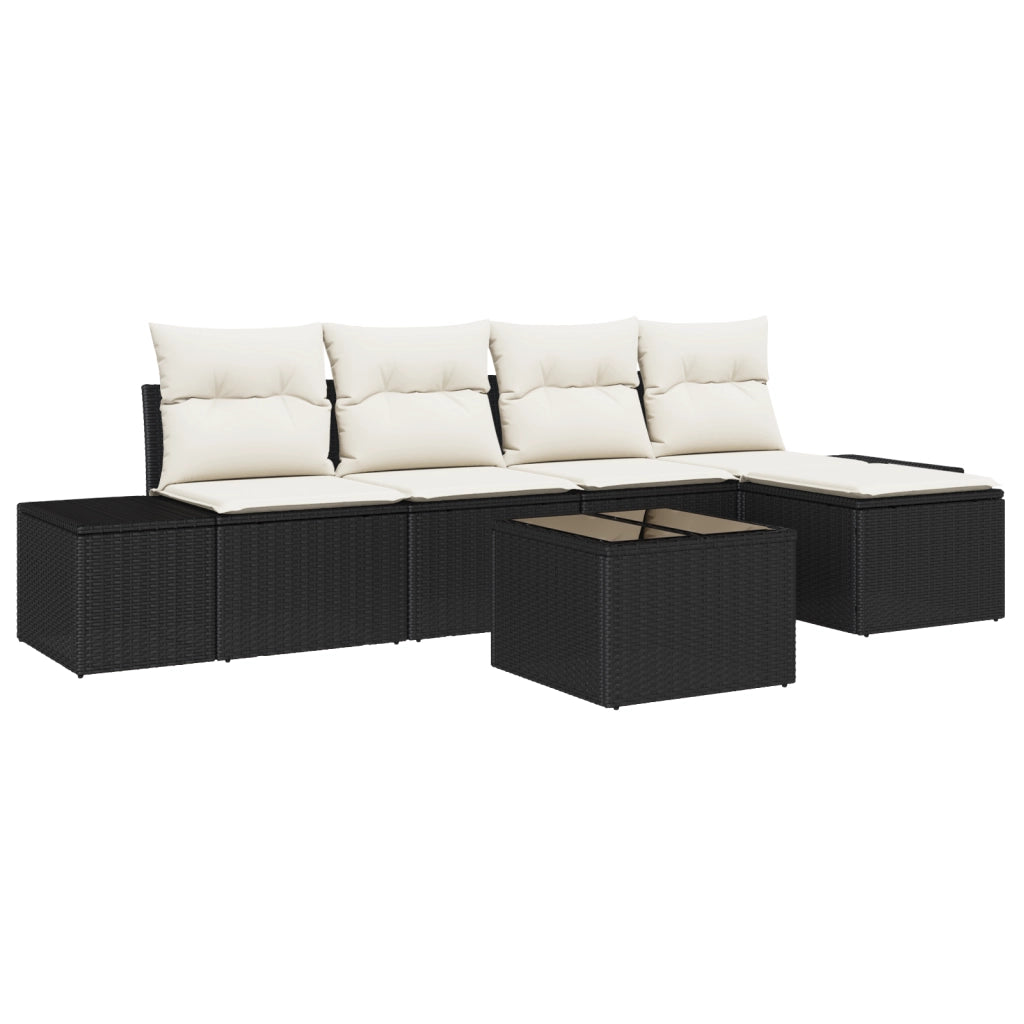 Set Divano da Giardino da 5 Pezzi con Cuscini Marrone in Polyrattan