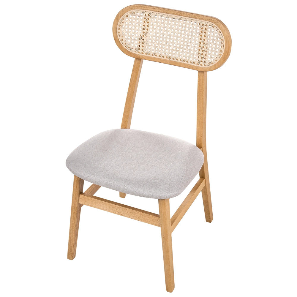 Set di 2 sedie da pranzo Sedute imbottite in poliestere Schienale in rattan a treccia viennese Struttura in legno di gomma Marrone chiaro