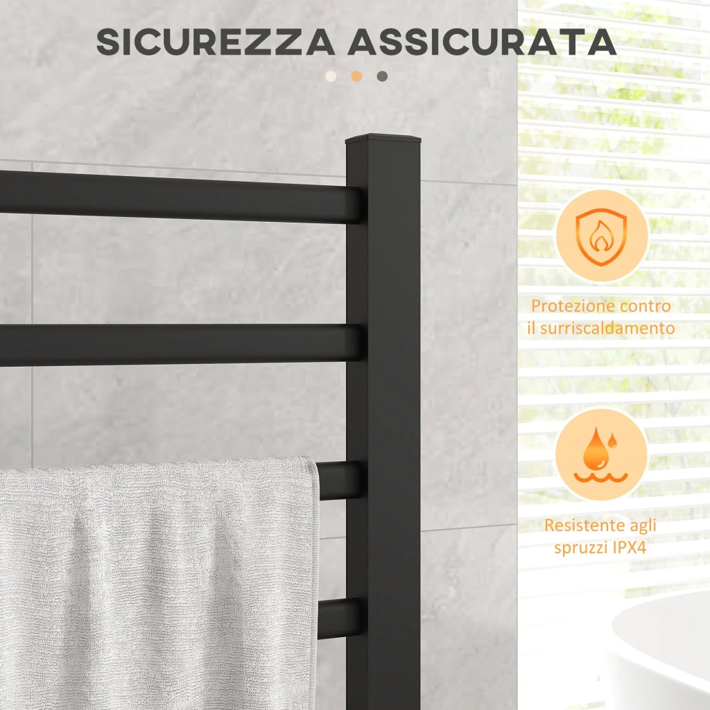Scaldasalviette Elettrico da Terra o Parete 150W Timer 2-4 Ore 53x35x90 cm Nero