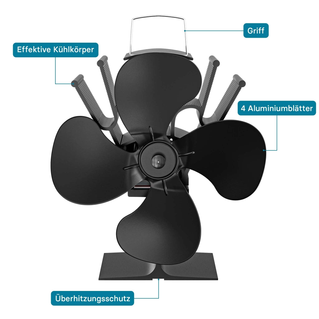 Ventilatore per stufa a legna camino, Ventola con 4 pale, 70-350 °C, funzionamento senza elettricità