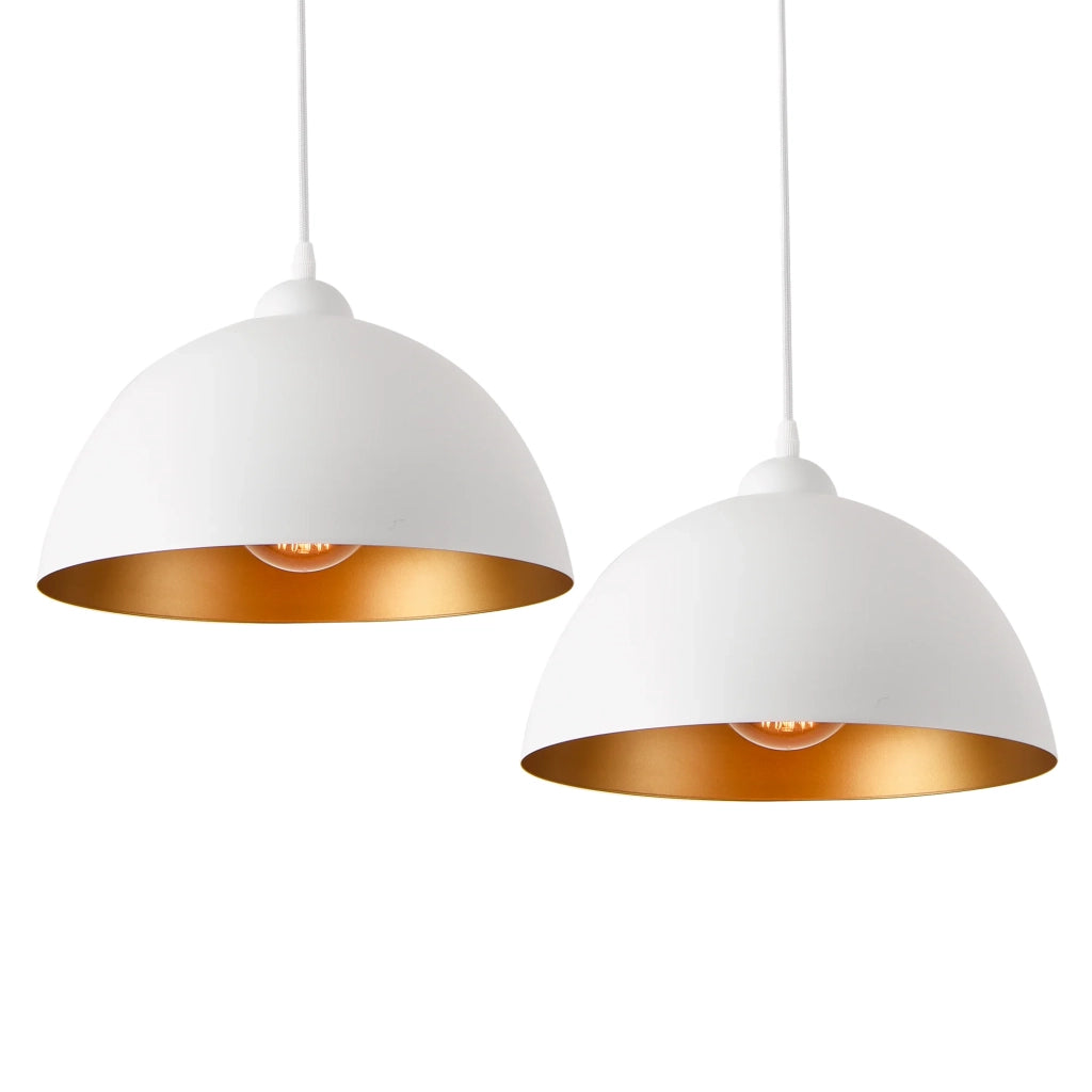 Set di 2 lampade a sospensione per illuminazione interna altezza regolabile metallo diametro 30 cm bianco e oro 03_0005760