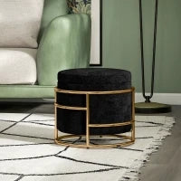 Pouf con Spazio di Archiviazione, Pouf Imbottito, Telaio in Metallo, Dorato, Nero