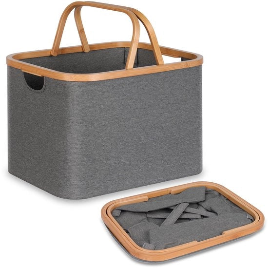 Asciugamani e tessuti da bagno opv. 43L, contenitore da bagno in bambù, asciugamani e asciugamani per camera da letto e bagno (grigio, maniglia opv.)