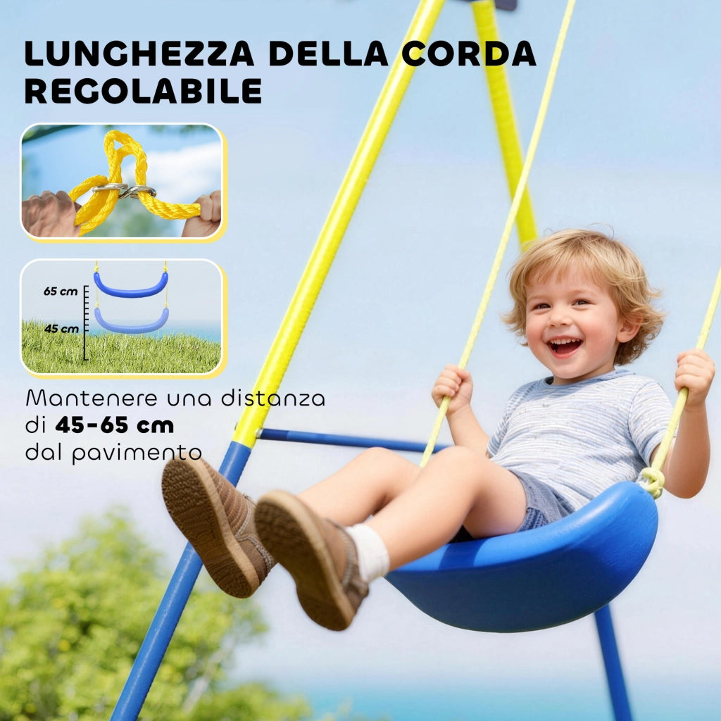 Set Altalena da Giardino 4 in 1 per Bambini 3-8 Anni con 2 Altalene, Canestro e Porta da Calcio