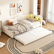 Letto estraibile 90x200 cm con LED, USB-C e vani beige
