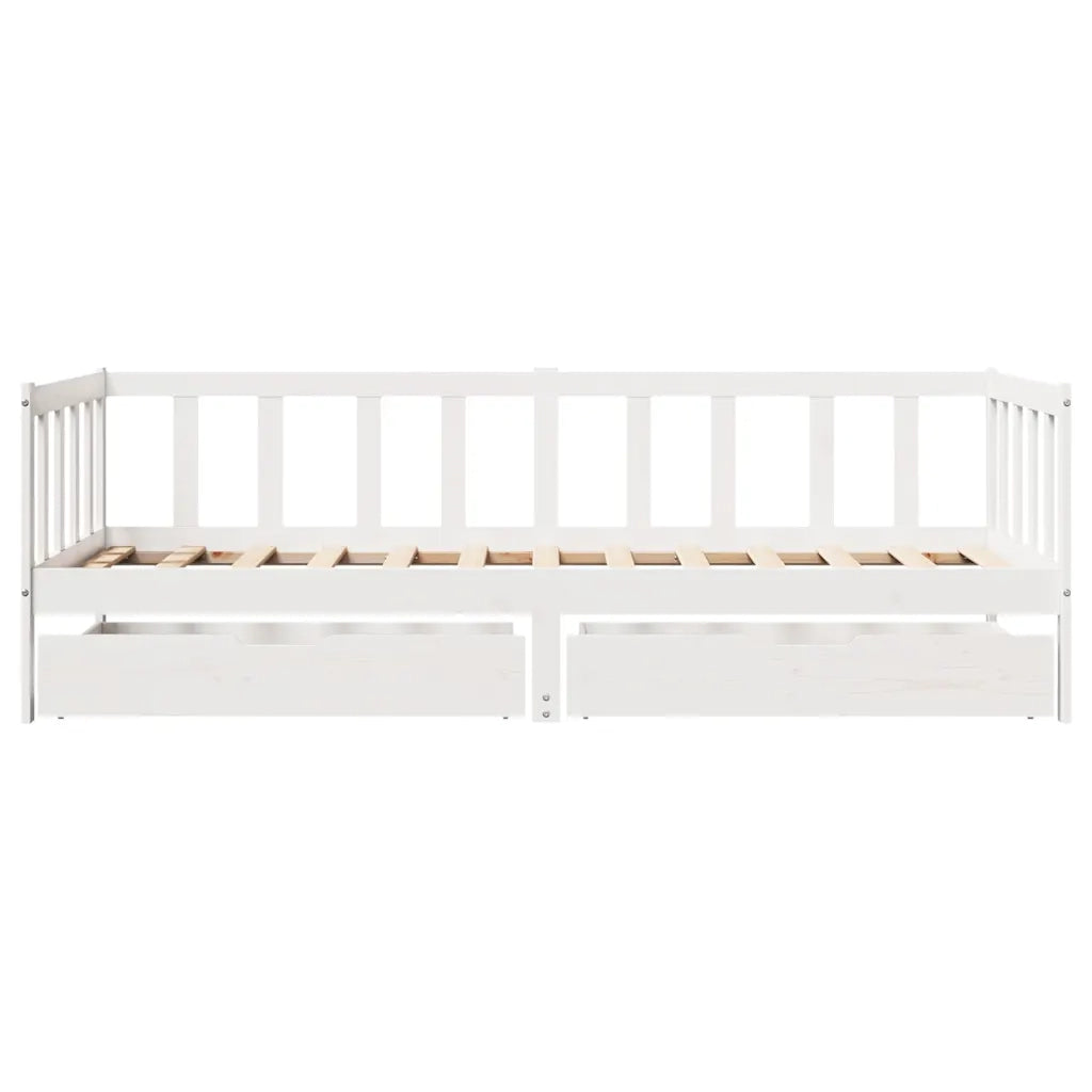 Letto singolo | Letto per adulti | Dormeuse con Cassetti Bianca 80x200 cm Legno Massello di Pino