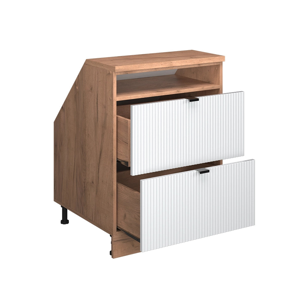 Mobile cucina sottotetto R-Line Ondulazione bianca/Rovere dorato 60 cm con 2 cassetti, carcassa 60 cm profondità Vicco