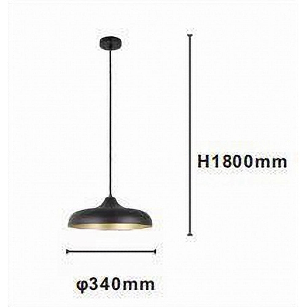 Trade Shop - Lampadario A Sospensione Design Moderno E27 Paralume In Ferro Cupola Nero Oro 33320 -
