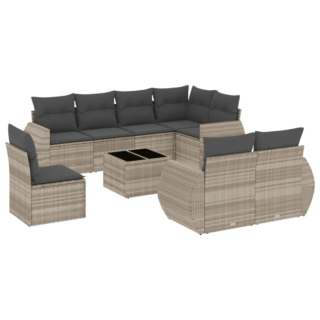 Set Divano da Giardino 9pz con Cuscini Grigio Chiaro Polyrattan