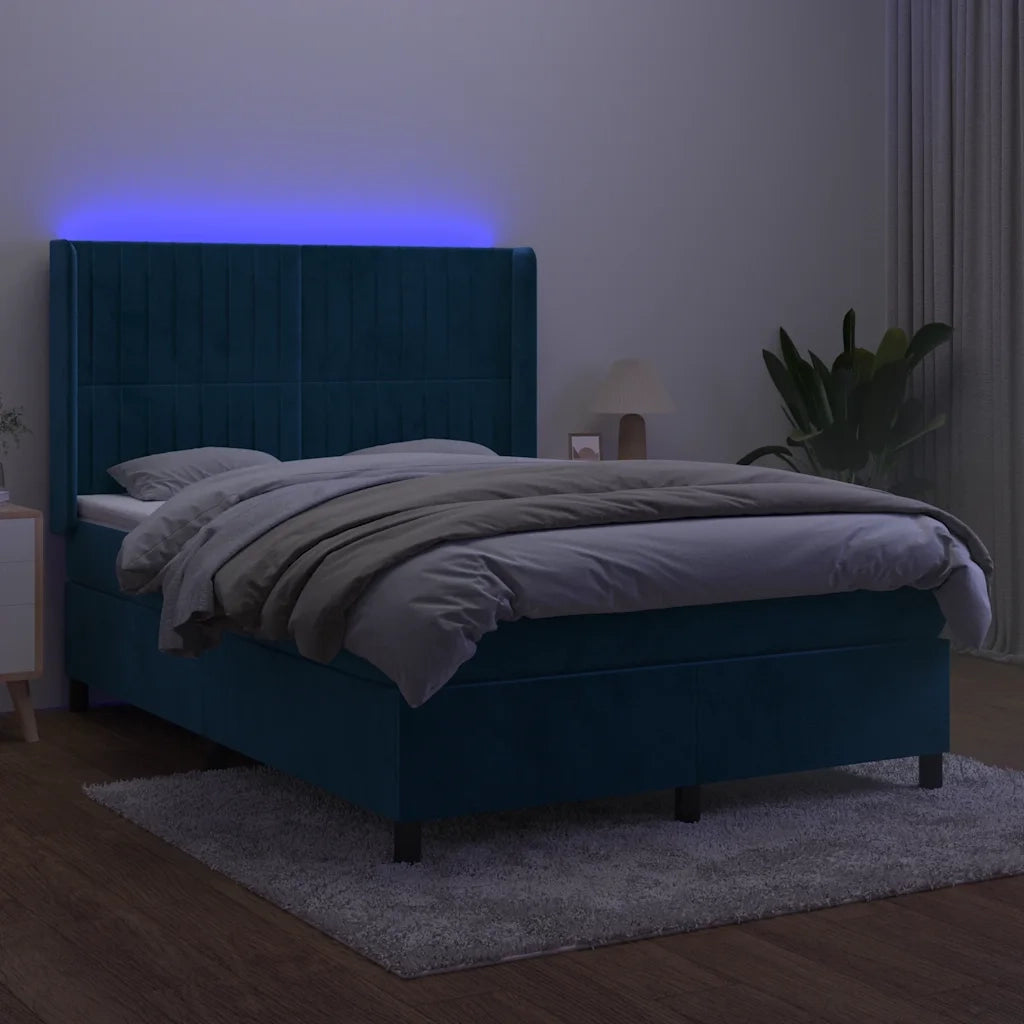 Letto a Molle con Materasso e LED Blu Scuro 140x200 cm 3139689