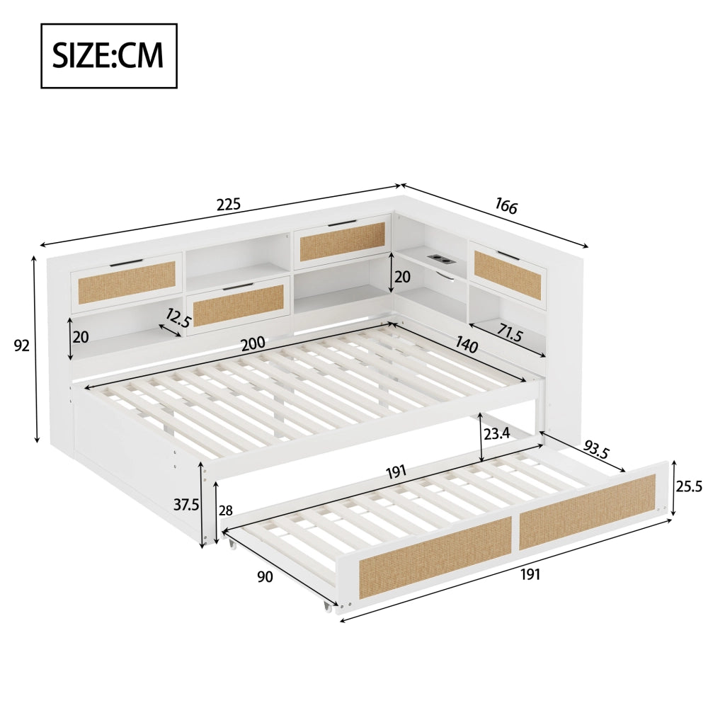 Letto Singolo con Estraibile e Contenitore ¨C MINIMAL ¨C Legno Bianco 140x200