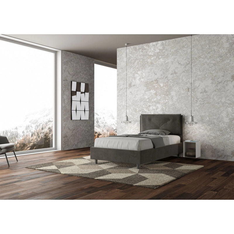 Letto imbottito Piazza e mezzo 110x210 cm Large - Con rete,Microfibra,Grigio