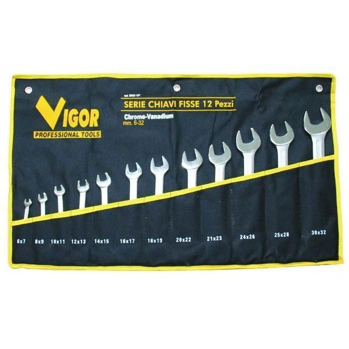 Vigor 35822-12 Serie Chiavi Fisse CrV DIN 3110 12 Pezzi 6-32 mm colore Nero
