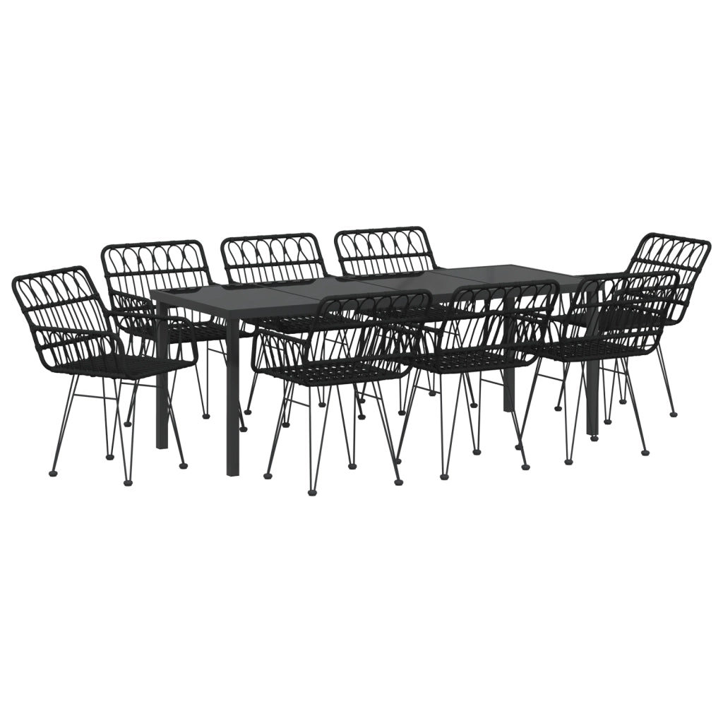 Set da Pranzo da Giardino 9 Pezzi Nero Rattan Polimerico