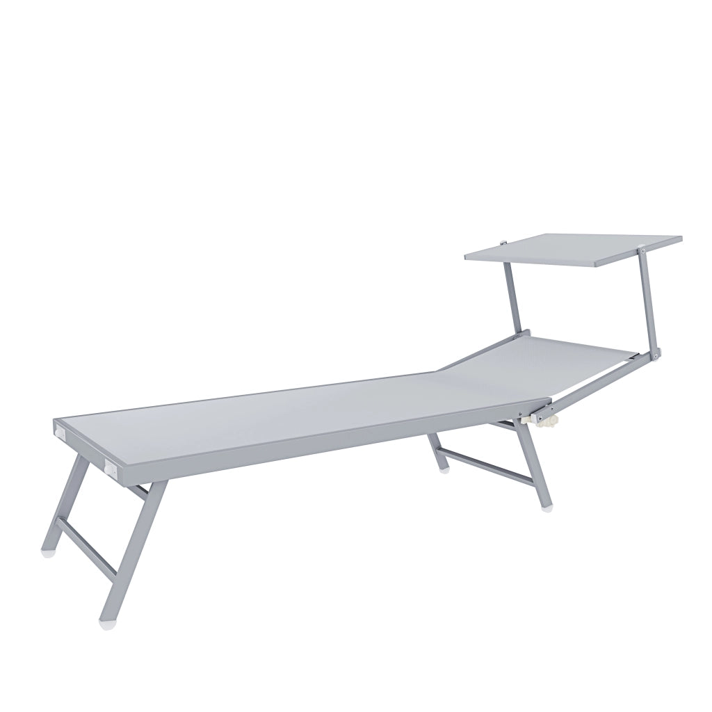 Lettino Sdraio Prendisole Professionale Richiudibile In Alluminio E Textilene con Tettino Parasole Orientabile Lettino Relax Mare Spiaggia Piscina Giardino Solarium 182 x 60 x 38 Cm Bianco