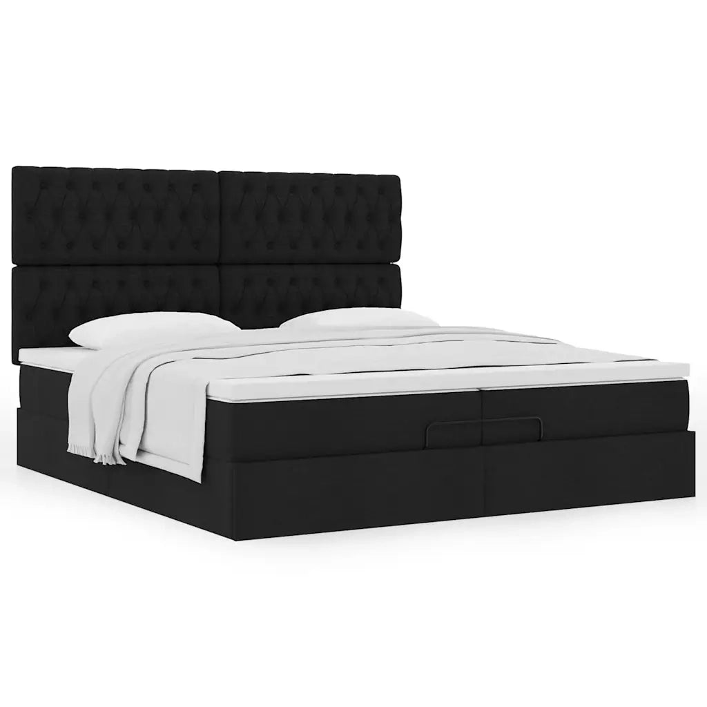 Struttura Letto Pouf con Materassi Nero 200x200 cm in Tessuto 3313267