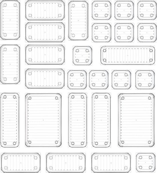 Organizzatore per contenitori, 28 pezzi, sistema di organizzazione per ante, con 4 misure, cassetto di archiviazione per pannelli, ufficio, camera da letto, tavolo da trucco, cosmetici, cucina