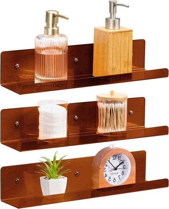 Set di 3 mensole retro - libro - marrone - acrilico - 38 x 10,2 x 7,6 cm
