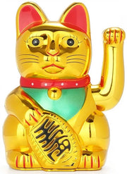 Maneki Neko - gatto fortunato - oscillante - 16 cm - alimentato a batterie - zampe ondeggianti - portafortuna giapponese - oro