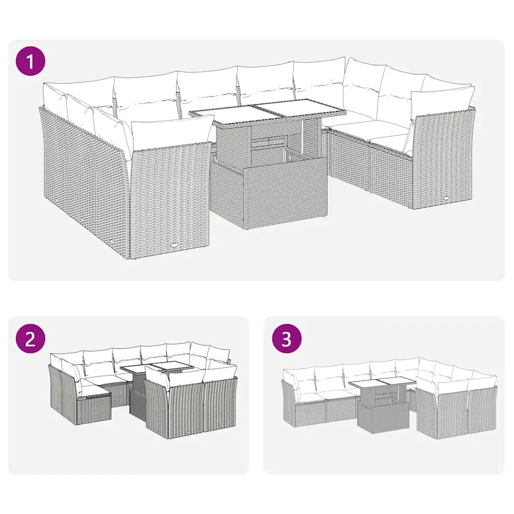 Set Divani da Giardino 10pz con Cuscini in Polyrattan Nero