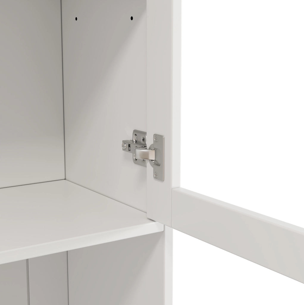 Buffet alto 120x40x191 cm con ante in vetro; porta bicchieri; prese USB e truciolare bianco