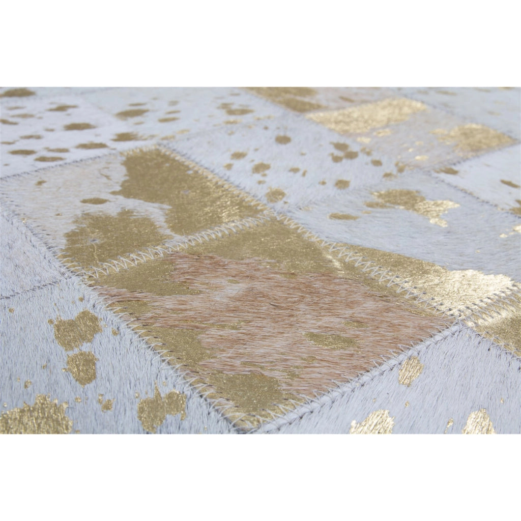 Tappeto patchwork Eclipse 200 in pelle avorio e oro