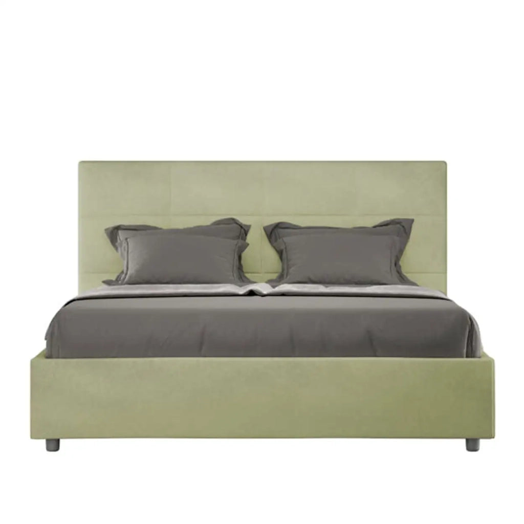 Letto matrimoniale con rete imbottito 160x190 microfibra tè verde Mika