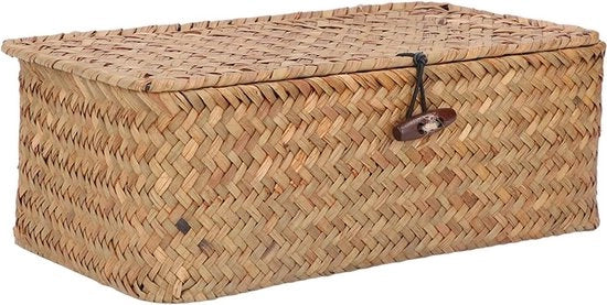 Borse rettangolari intrecciate con grande capacità e coperchio per borse di alghe marine naturali - Desktop S.