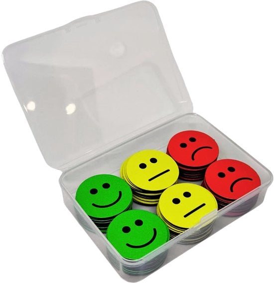 Set di 90 magneti per feedback (diametro 3 cm): 30 verdi, 30 gialli e 30 rossi in scatola portatile – ideale per la comunicazione creativa in scuola, ufficio e nella vita quotidiana
