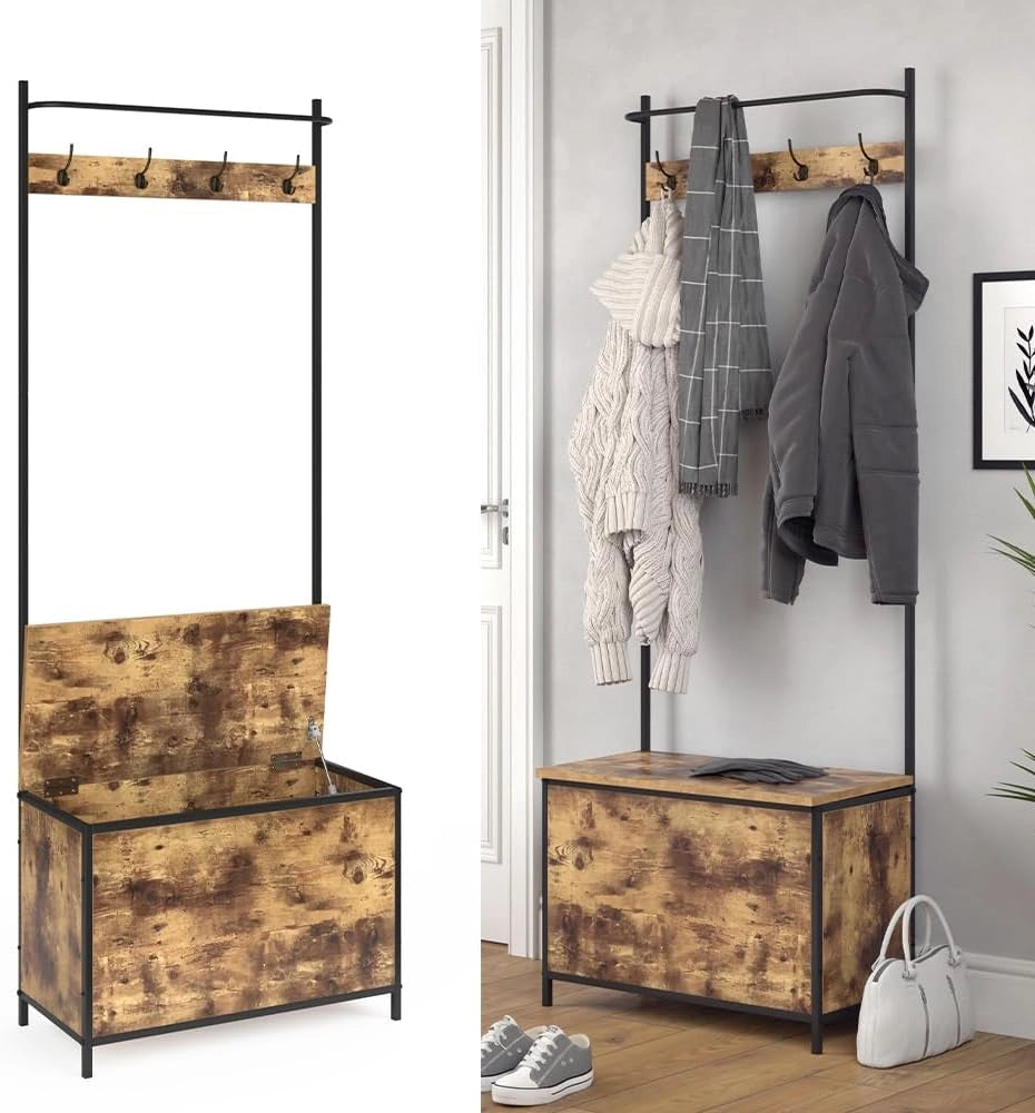 Armadio da ingresso Fyrk, Rovere rustico, 65 x 175 cm, con 9 ganci, combinabile con ripiano per scarpe e superficie d’appoggio