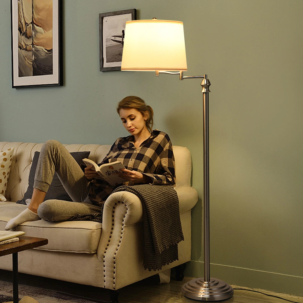 Lampada a stelo con braccio girevole e paralume in tessuto, Lampada da terra moderna per salone camera da letto
