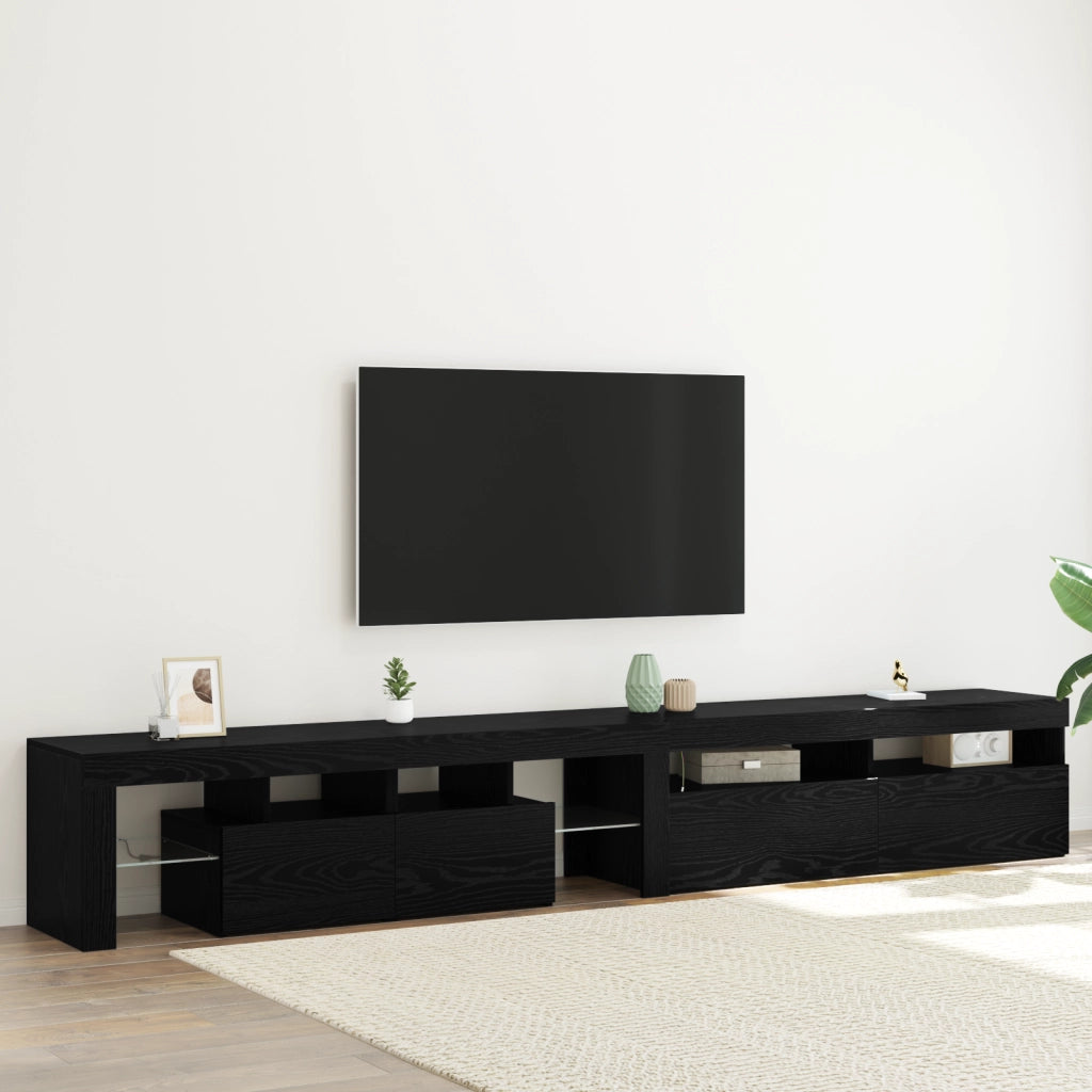 Mobile TV  2 pz con luci LED legno ingegnerizzato rovere nero
