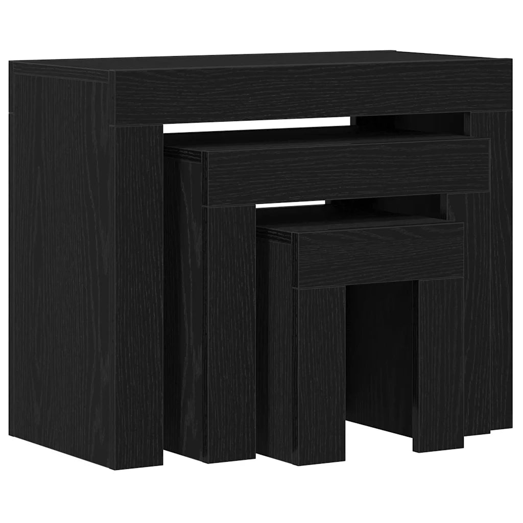 3 pz Tavoli da annidamento Rovere Nero Legno multistrato