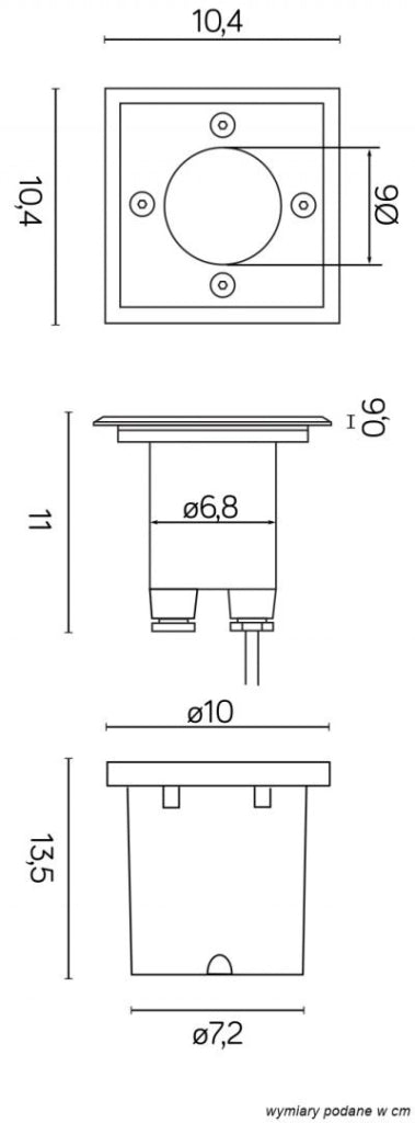 Faretto calpestabile quadrato 10,4cm GU10 inox IP67 SU-MA