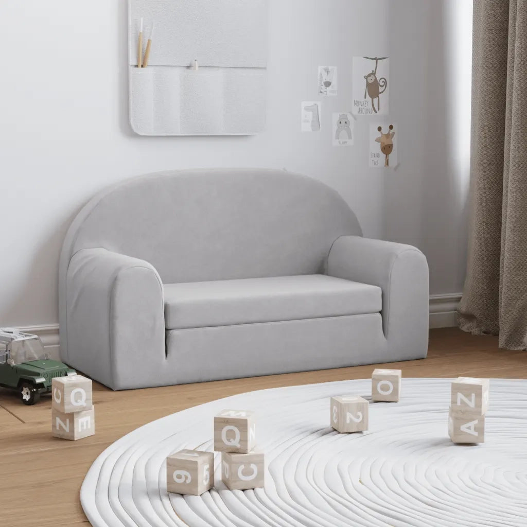 Divano Letto Bambini a 2 Posti-Sofa Letto-Daybed Grigio Chiaro in Morbido Peluche 718485