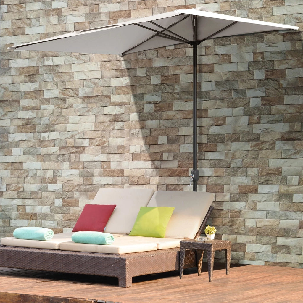 Mezzo Ombrellone da Giardino Mezzaluna 230 x130x245 cm con Apertura a Manovella Crema