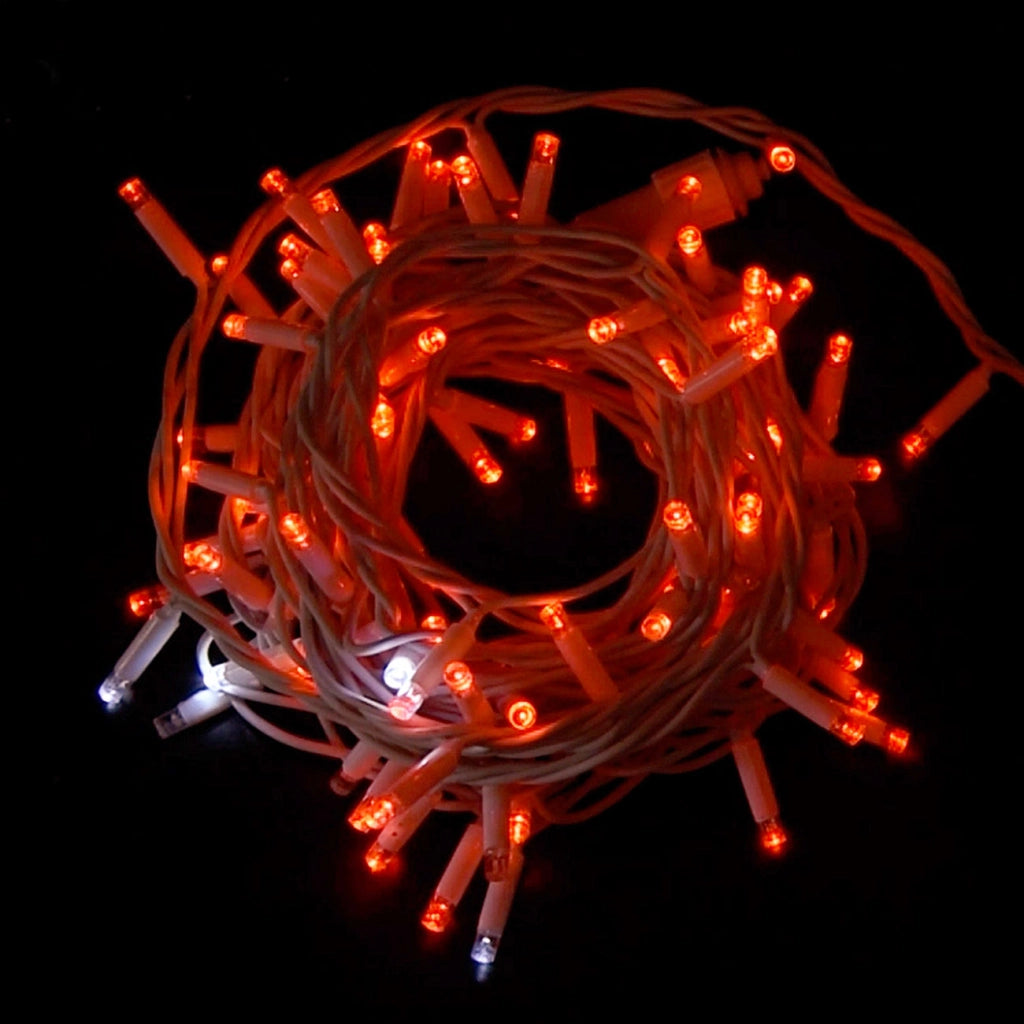 CATENA LUMINOSA CON 100 MAXI LED REFLEX 8MM CAVO BIANCO DA 10 METRI LUCE ROSSA E BIANCA - PERFETTA PER ESTERNI PROLUNGABILE FINO A 20 PEZZI
