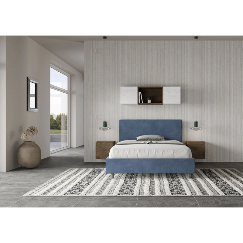 Letto imbottito Matrimoniale francese 140x190 cm Adele - Con rete,Microfibra,Blu