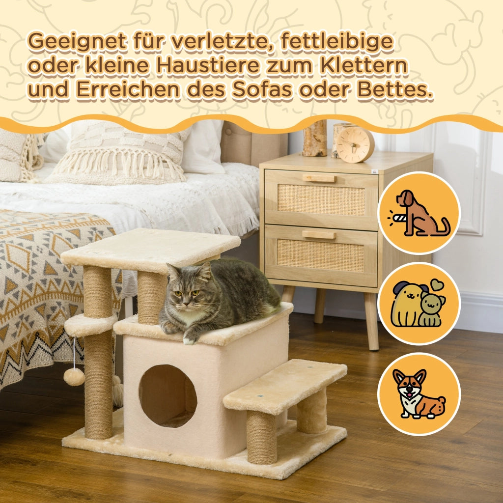 Casetta per Gatti con Tiragraffi e Giocattoli ¨C Zephmum ¨C Beige 60x40x66 cm