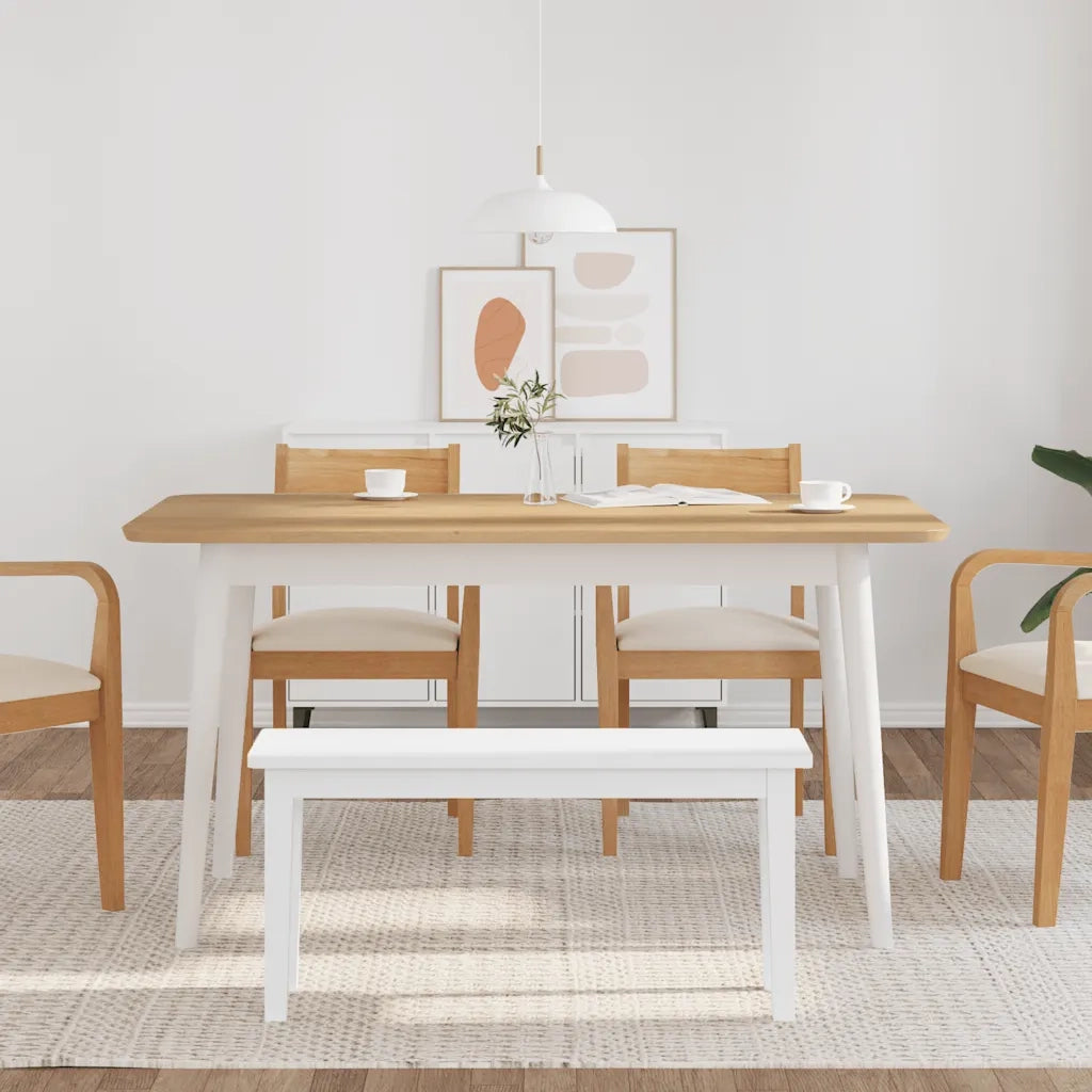 Panca-Sgabello 90 cm Bianco in Legno Massello di Hevea 728490