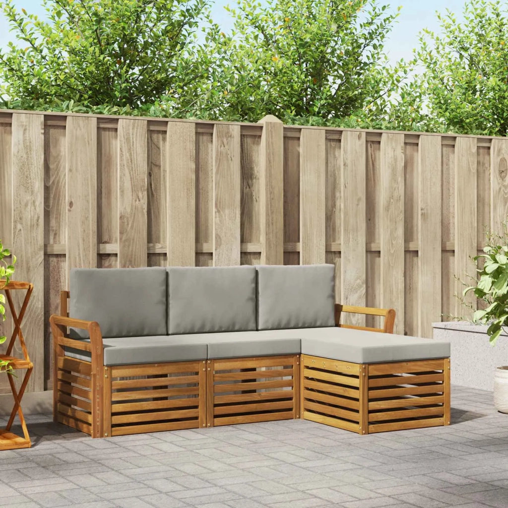 Set di divani da esterno 4 pcs Grigio Naturale e Chiaro