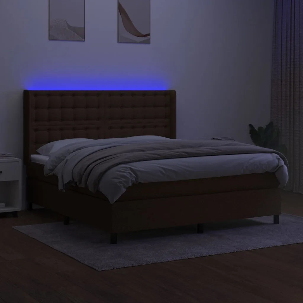Letto a Molle Materasso e LED Marrone Scuro 160x200 cm Tessuto 3138648