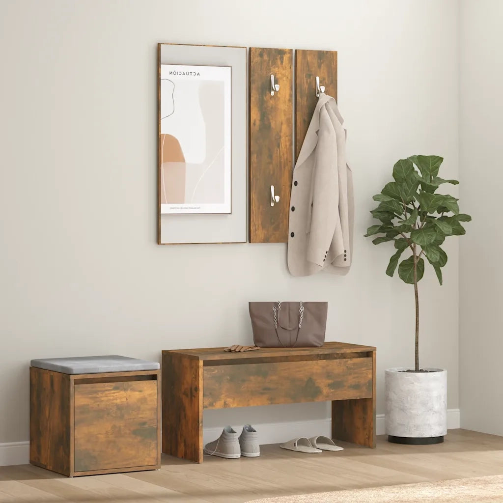 Set di Mobili da Corridoio Rovere Fumo in Legno Multistrato 3120194