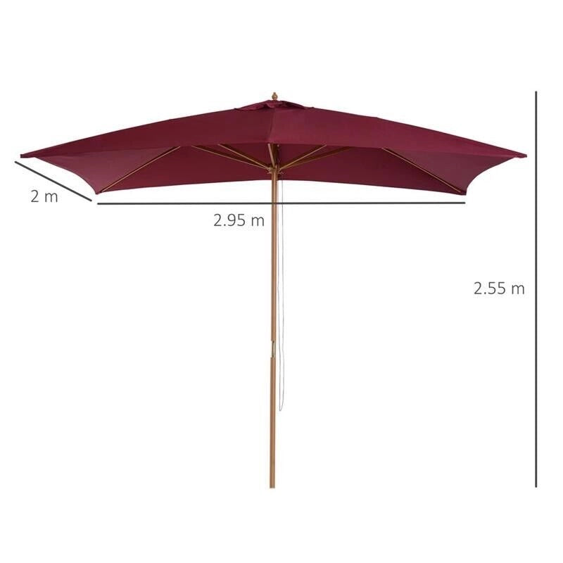OMBRELLONE IN LEGNO DA ESTERNO GIARDINO 2 X 3 X 2.45 M BORDEAUX