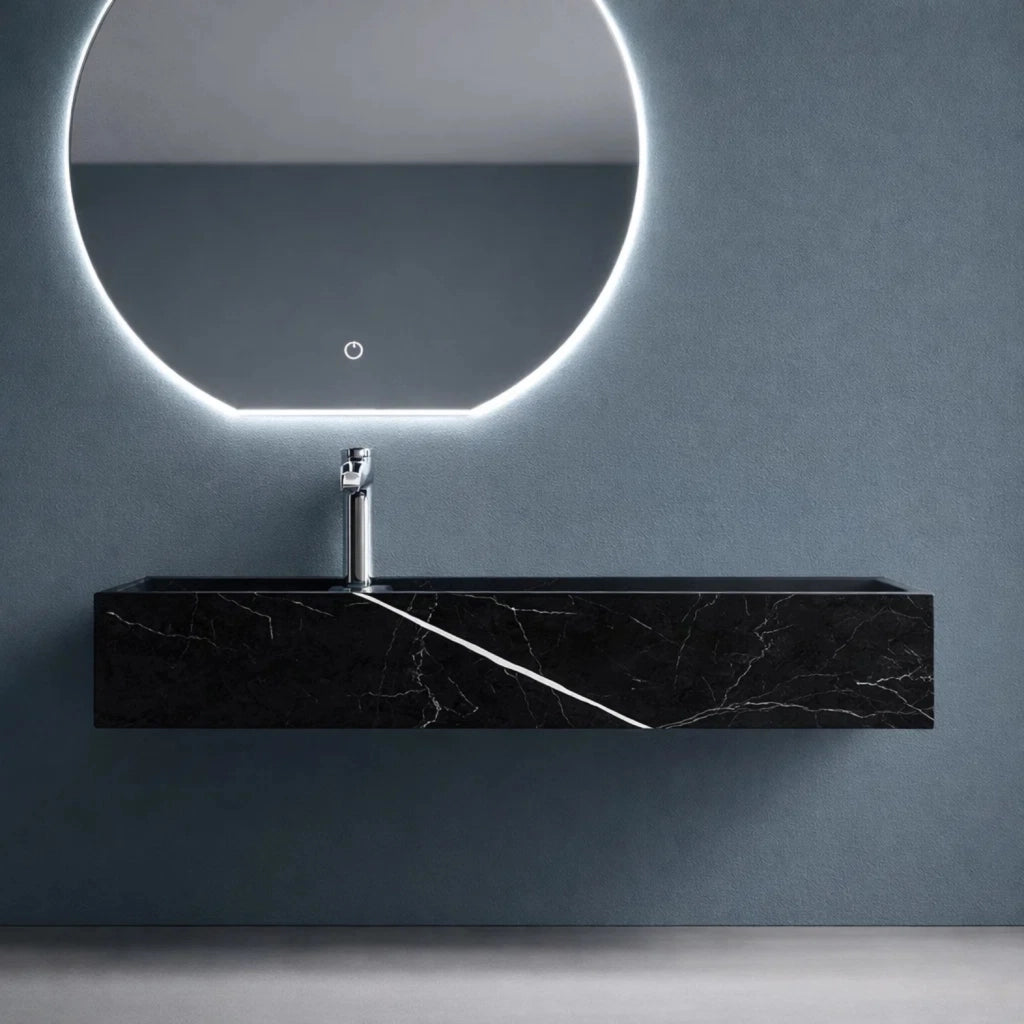 Lavabo consolle sospeso astrid artificial stone nero e bianco venato elegante moderno *** finitura- nero, confezione 1