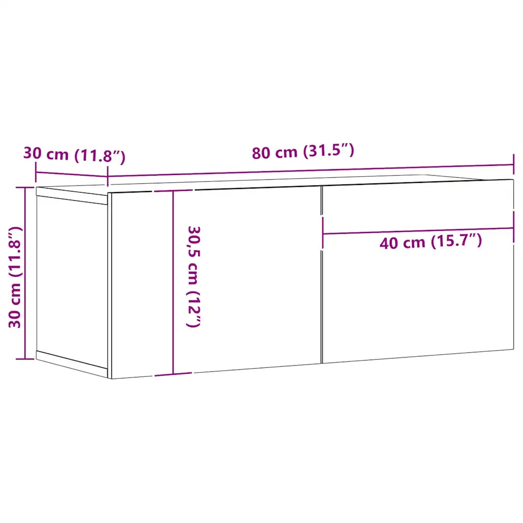 Mobile TV a Parete Rovere Artigianale 80x30x30 cm in Truciolato 856017