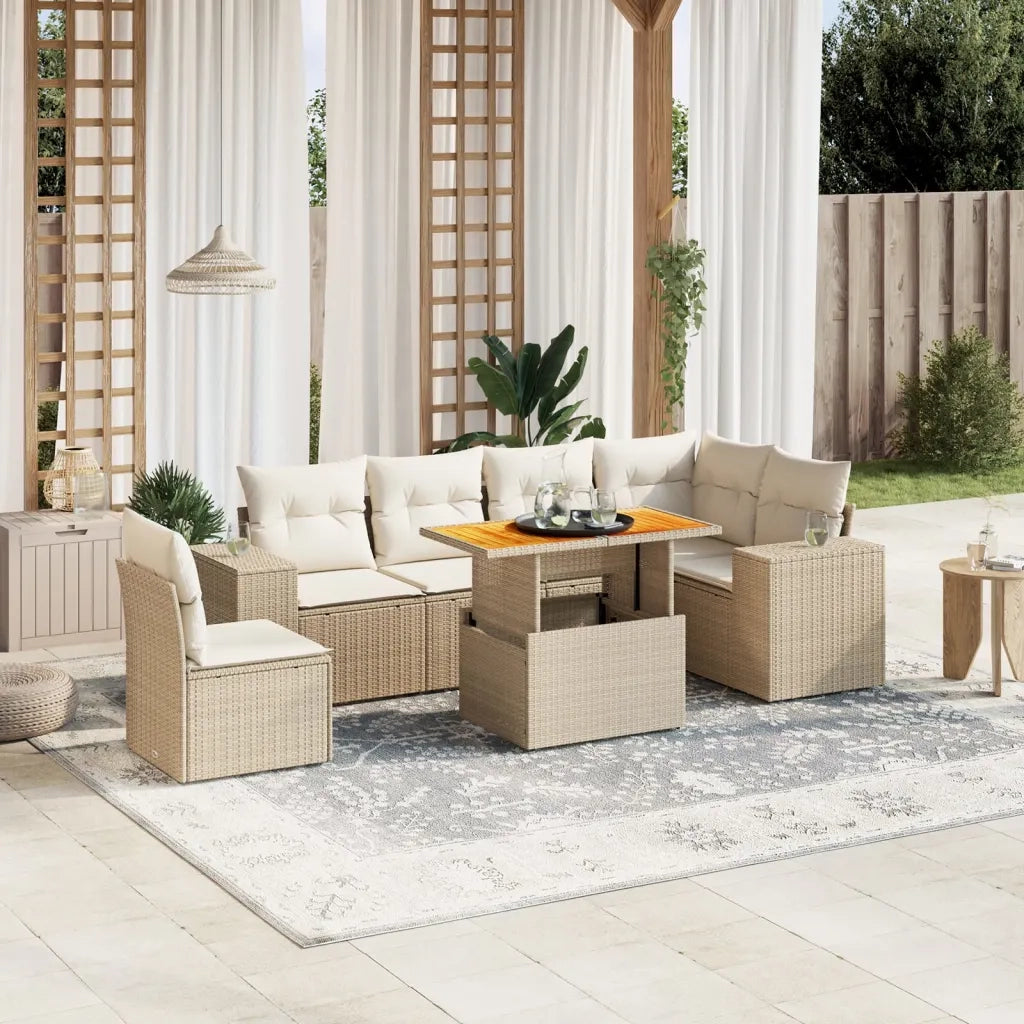 Set Divani da Giardino 7 pz con Cuscini Beige in Polyrattan 3272661