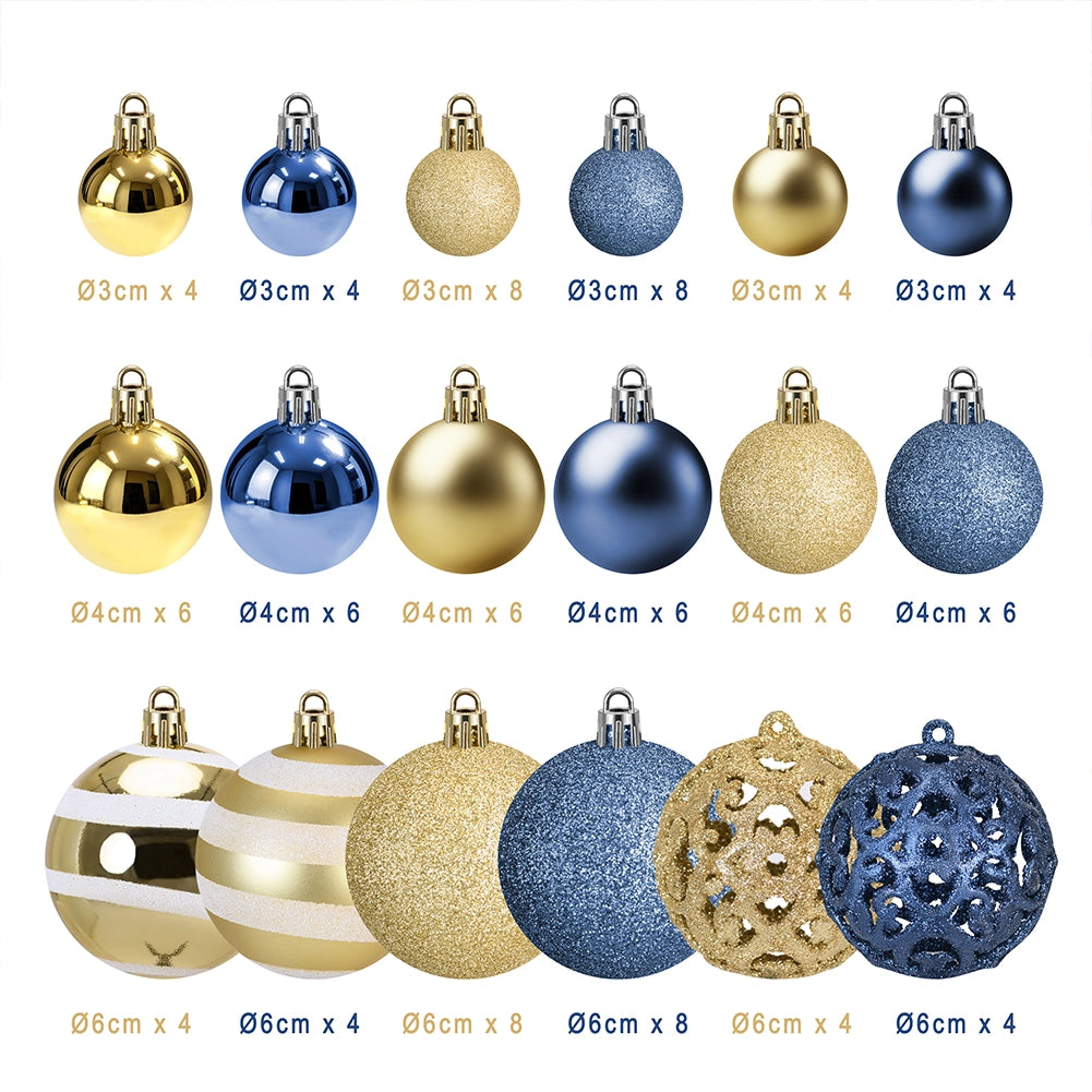 Confezione 100 Palline Natale Oro e Blu Diametro 3/4/6 cm Addobbo Natalizio
